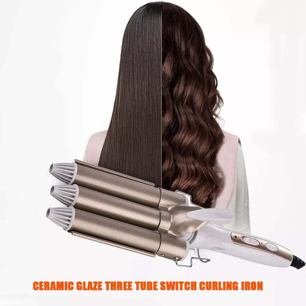 

22/20MM Wave Hair Curler Professional Ceramic Three Tube Curling Triple Barrel Crimper Water Ripple Rolls Electric Hair Styling