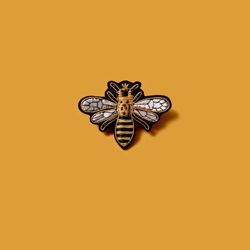 

Модная брошь, индийская шелковая металлическая нить, ручная вышивка, нашивка пчела, значок на булавке для одежды, сумки, шляпы, декоративная ...
