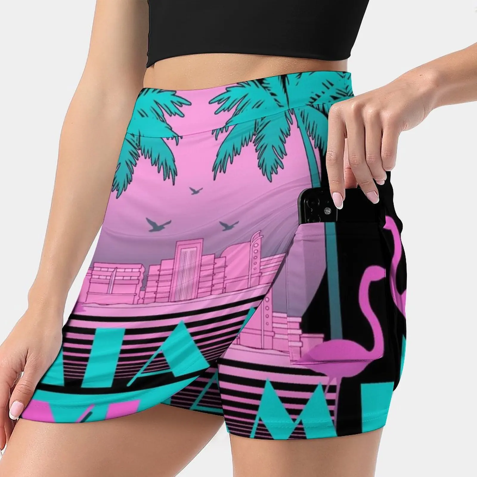 

Miami Vice-Retro 80S Design Women's skirt Mini Skirts A Line Skirt With Hide Pocket Miami Vice Don Johnson Tv Show 80S 1980S