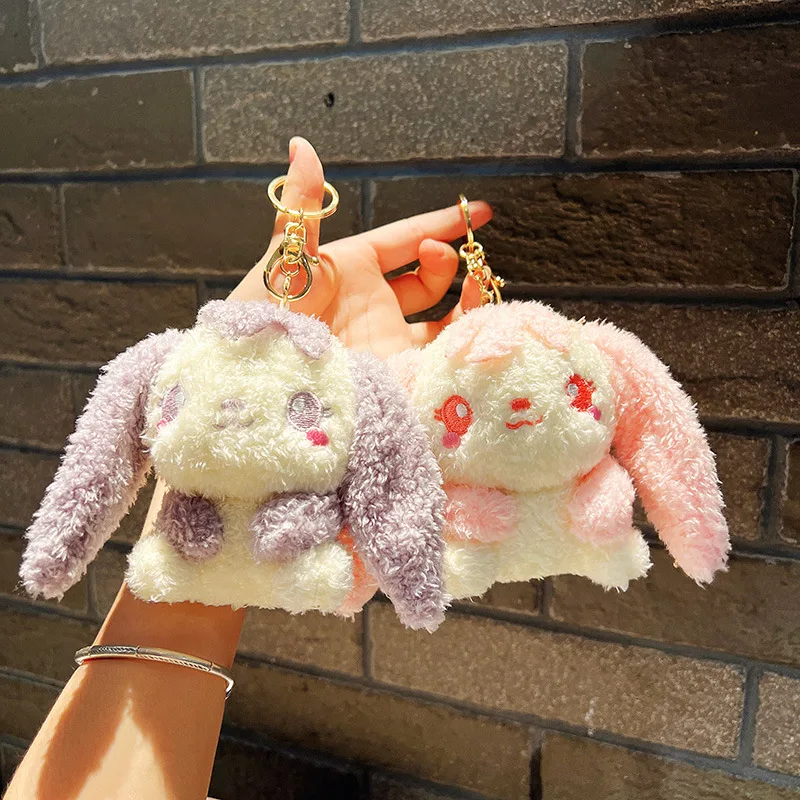 

15cm New Crystal Velvet Rabbit Keychain Creative Cartoon Kawaii Car Couple Chubby Soft Pendant China Cute Keys Bag Accessories