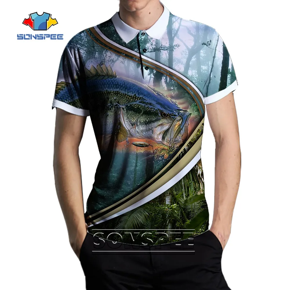

SONSPEE Carp Fishing 3D Printed Polo Shirt Summer Love Fishing Short Sleeve Streetwear Men Jungle Animal Graphic Clothing Tops