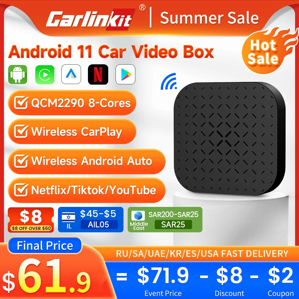 

CarlinKit CarPlay TV Box Android 11 Беспроводной адаптер Android Auto CarPlay Встроенный Netflix YouTube Disney для проводных автомобилей CarPlay