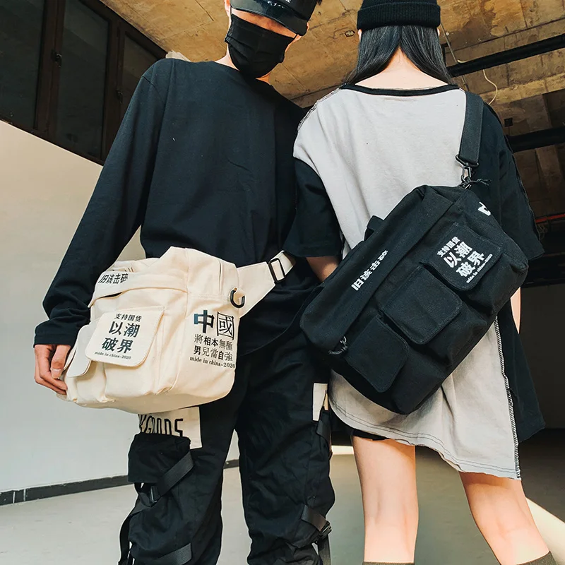 

Large Capacity Multi-pocket Unisex Shoulder Bag Hip Hop Streetwear Crossbody Bags Women High Quality Canvas Handbags Waist Pack
