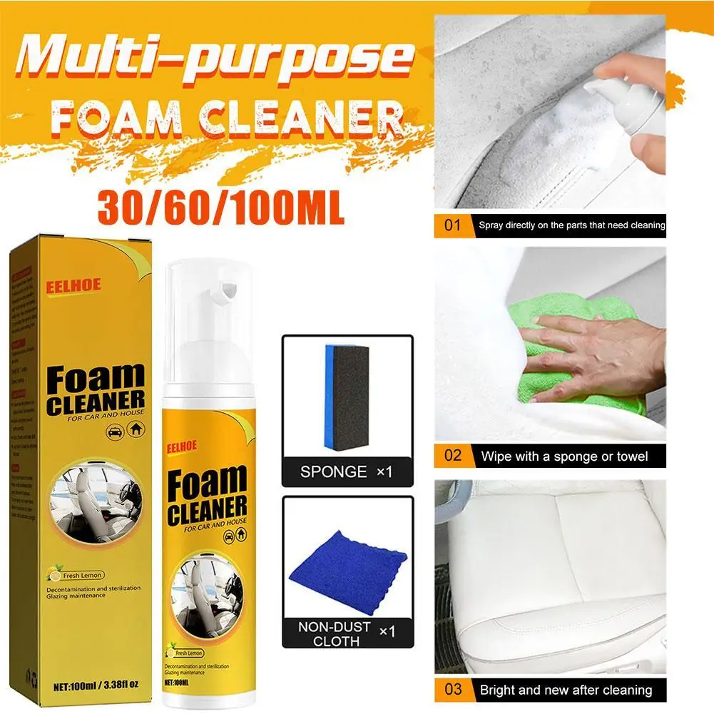

Car Foam Cleaner Spray Multi Purpose Anti Aging Tools Home Cleaning For Interior Leather Protection Removes Dirt Rag Office Auto
