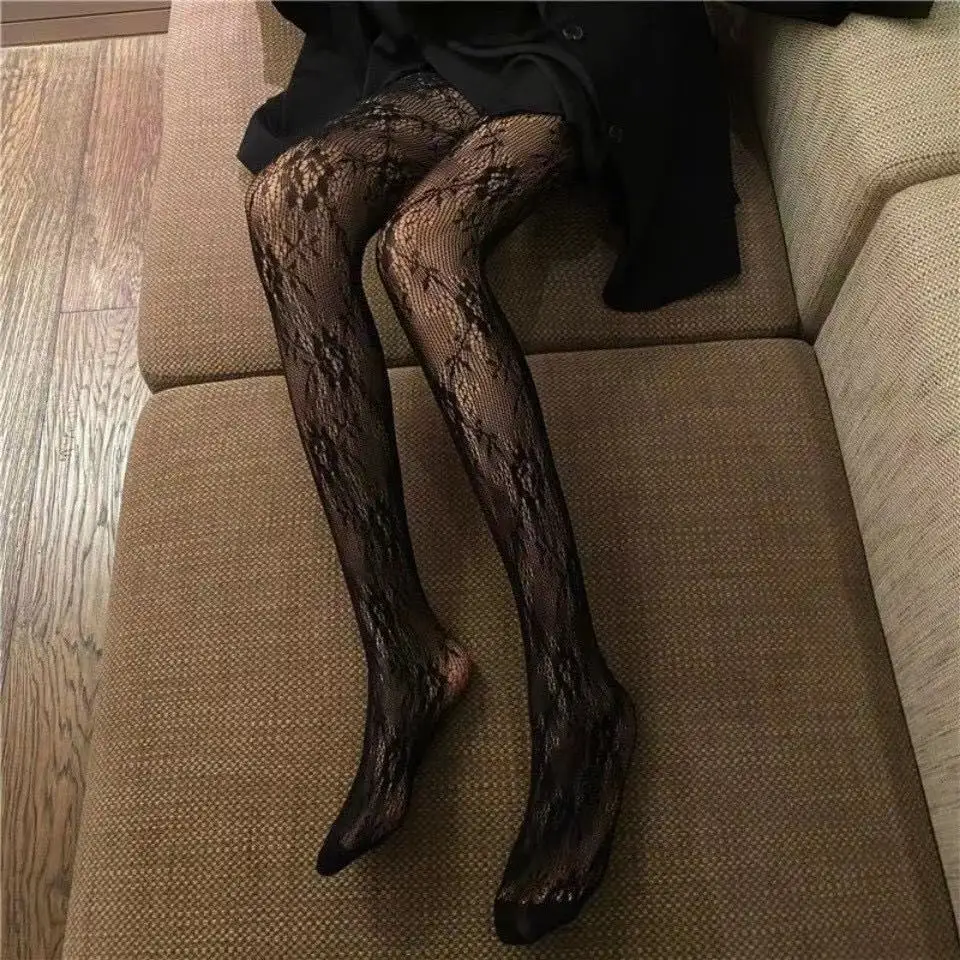 Women's Sheer Tights Patterned Black Silk Fishnet Stockings Ultra Shimmery High Waist Footed Pantyhose |