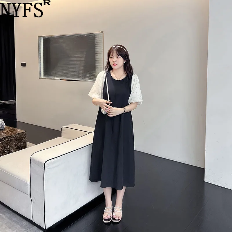

NYFS 2022 New Summer French Woman Dress Vestidos Robe Elbise Polyester Loose Plus Size Puff Sleeves Long Dresses