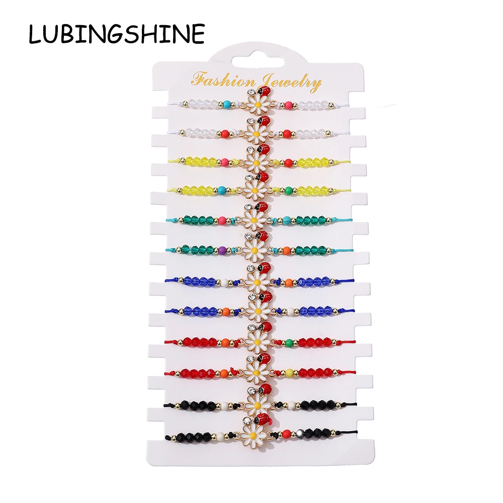 

12pcs/lot Women Sunflowers Charms Yoga Bracelet Set Child Braided Adjustable Knot Rope Chain Handmade Anklet Jewelry Wholesale