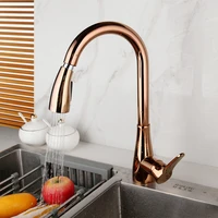 yanksmart rose golden kitchen sink faucet deck mounted pull out tap rotatable basin mixer water faucet brass single handle tap