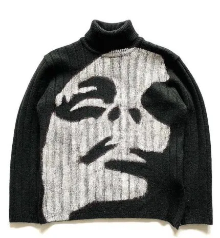 Женский свитер с высоким воротником теплый пуловер длинным рукавом и портретом в