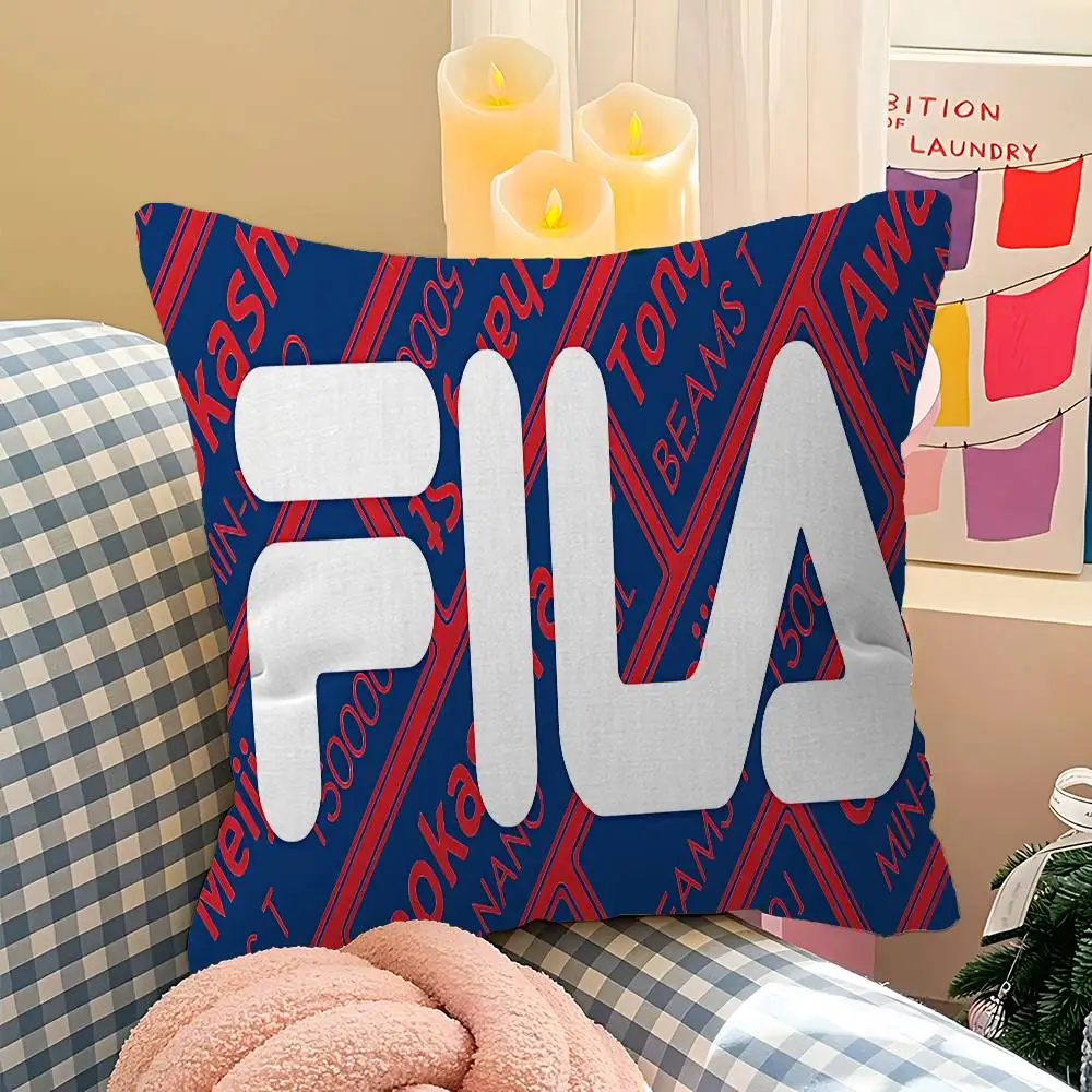 Фото Модные брендовые наволочки с логотипом F-FILA-A, декоративные наволочки для дивана с мультяшным рисунком, двусторонняя печать, короткий плюш, чехол для подушки №4