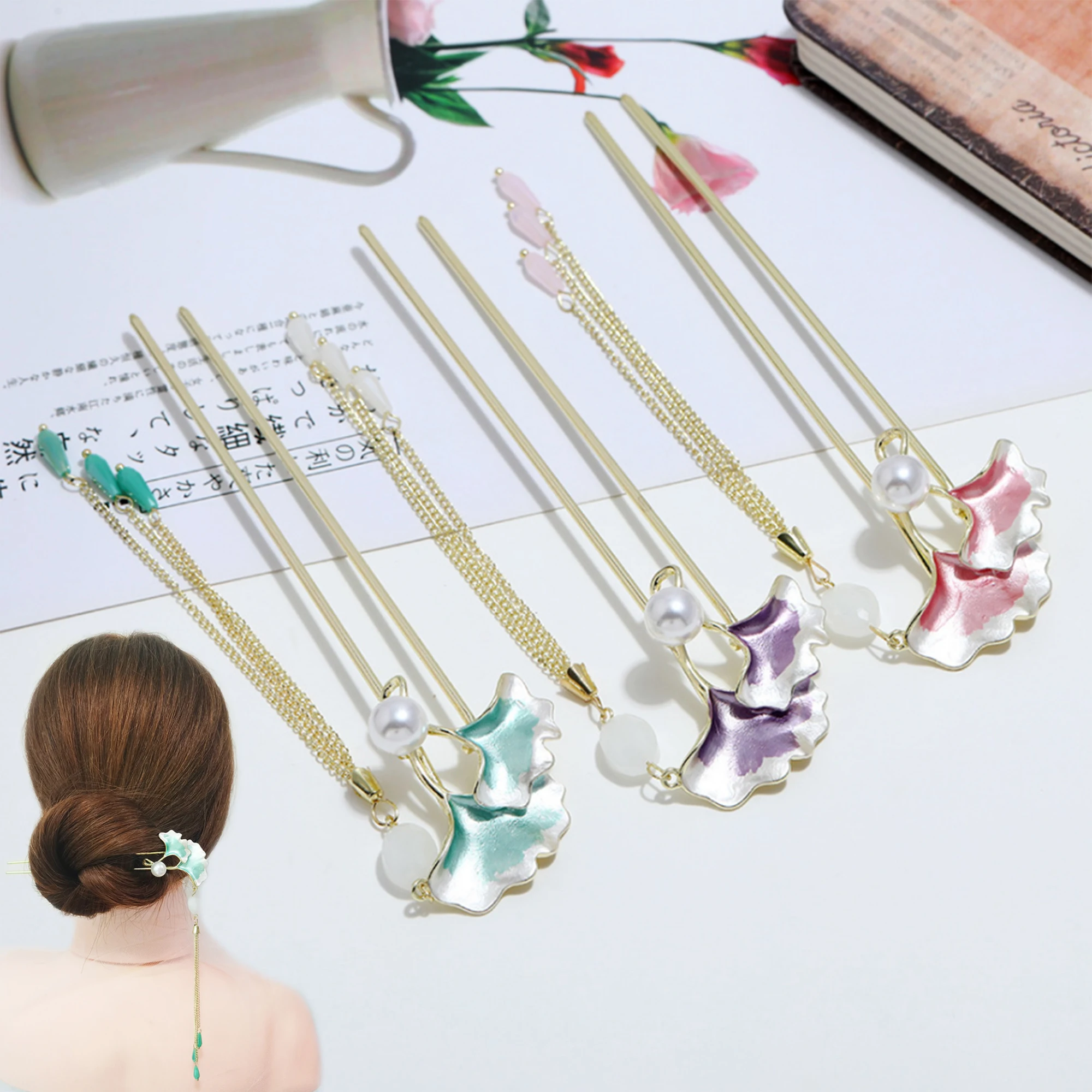 

Metal U Shape Hair Sticks Luxury Enamel Chinese Long Tassels Hair Clip Pins Barrettes Wedding Bridal Hair Styling Design Tools