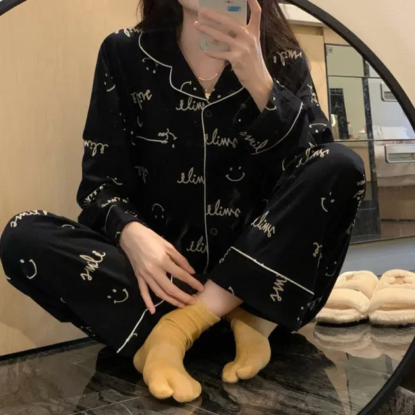 CAIYIER 2022 Autumn Winter Women Nightwear Sexy Leopard Grain Long-sleeved Cardigan Sleepwear Female Korean Leisure Pajamas Set