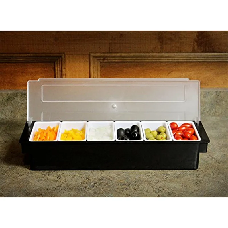 

Ice Cooled Condiment Serving Container Chilled Garnish Tray Bar Caddy for Home Work or Restaurant