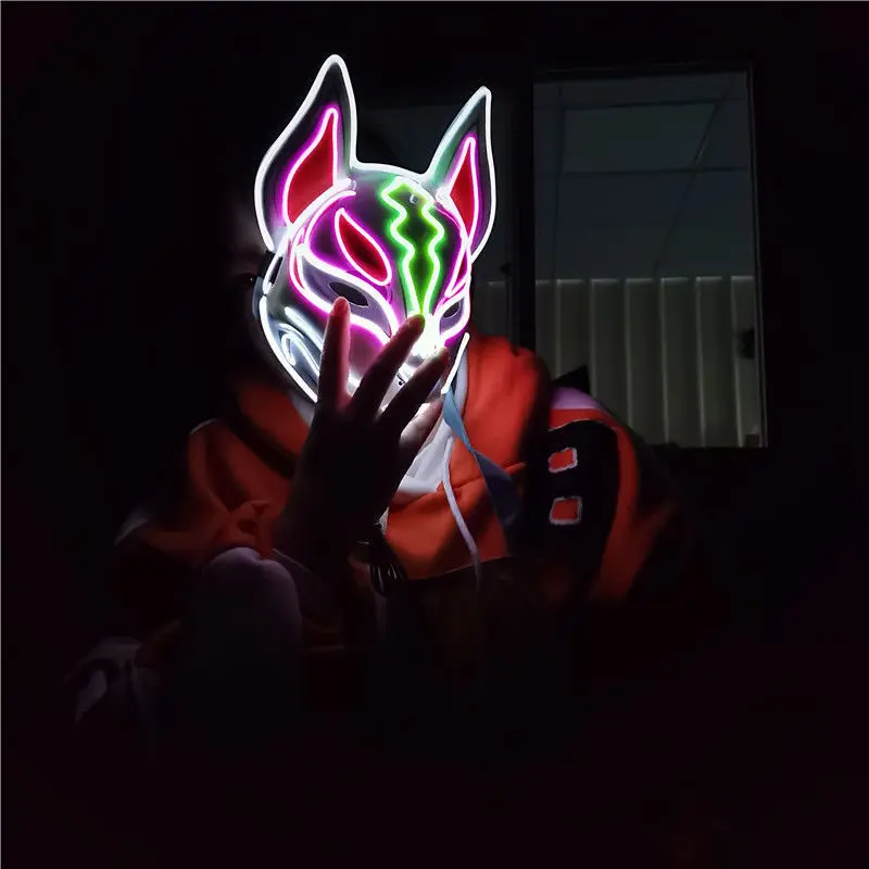 

Japanese Face Decor Stage Bar Neon Fox Led Mask Light Cosplay Mask Halloween Party Rave Led Mask Dance DJ Payday Costume Props