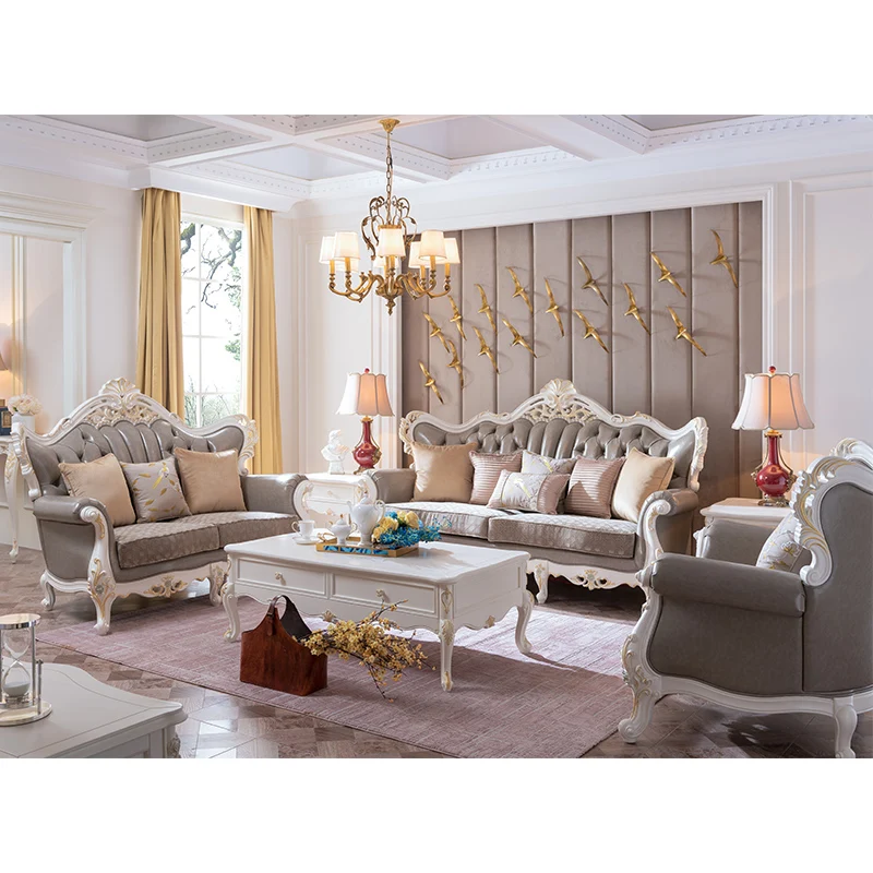 

Простое сочетание супер-фибрового кожаного дивана во французском стиле, можно настроить европейскую роскошную мебель из массива дерева для гостиной