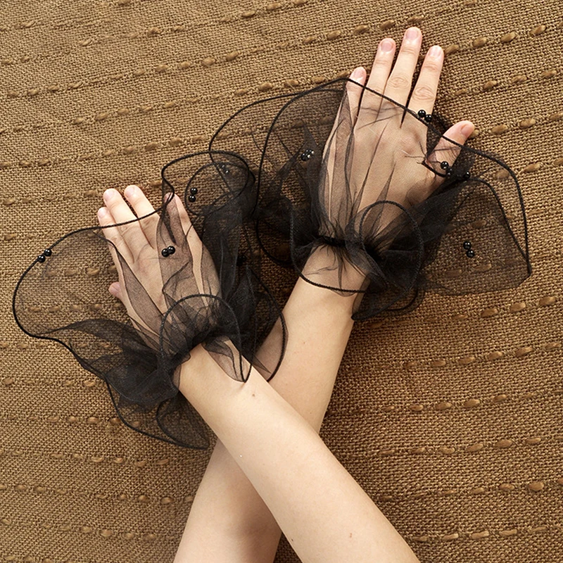 1 пара тюлевых поддельных плиссированных манжет для дизайна ногтей фотофоны