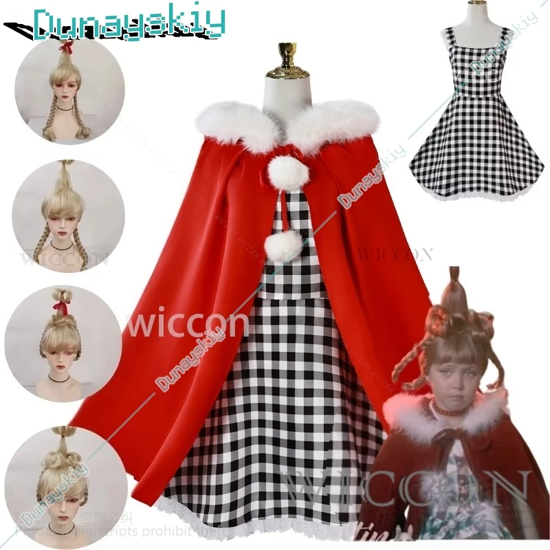 Аниме Синди Лу косплей костюм клетчатое платье красный плащ наряд светлый парик