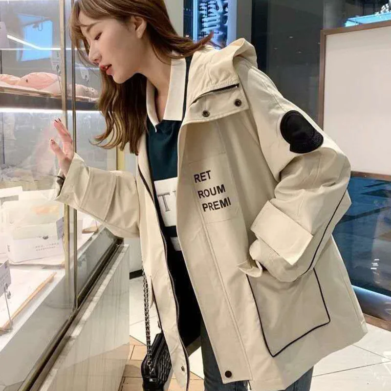 

Ladies Spring Autumn Harajuku Korean Loose Versatile Hooded Hong Kong Style Hip Hop Streetwear Coat New Jacket Tooling Fashion