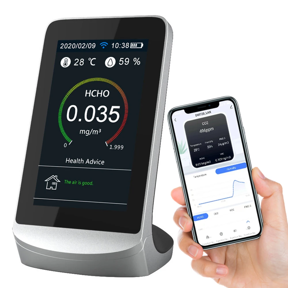 

Многофункциональный газоанализатор, настольный анализатор пыли HCHO, детектор качества воздуха, тестер CO2 PM2.5 pm1.0 PM10 HCHO TVOC