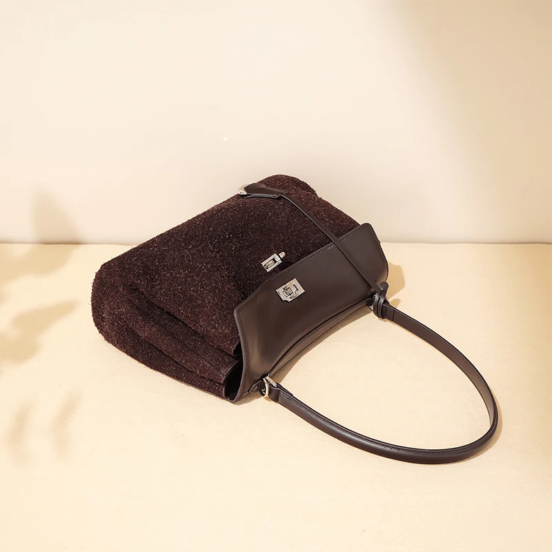 Винтажная матовая сумка подмышки из воловьей кожи большая вместительная Kelly