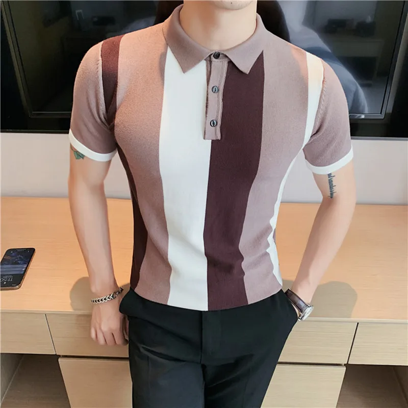 

Мужская трикотажная рубашка-поло с коротким рукавом и отложным воротником