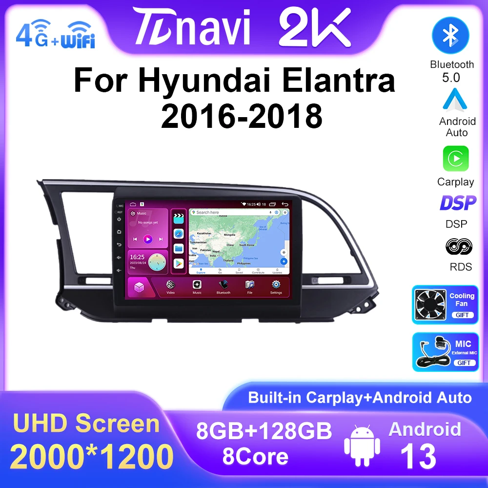

T7plus Android 13 For Hyundai Elantra 6 2016 2017 2018 Car Radio Multimidia Video Player Auto Stereo GPS Navigation Carplay