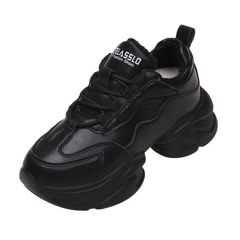 2023 Genuine Leather Autumn and winter cashmere Casual Women's Shoes Fashionable All-Match Comfortable Platform Lace-up Sneakers