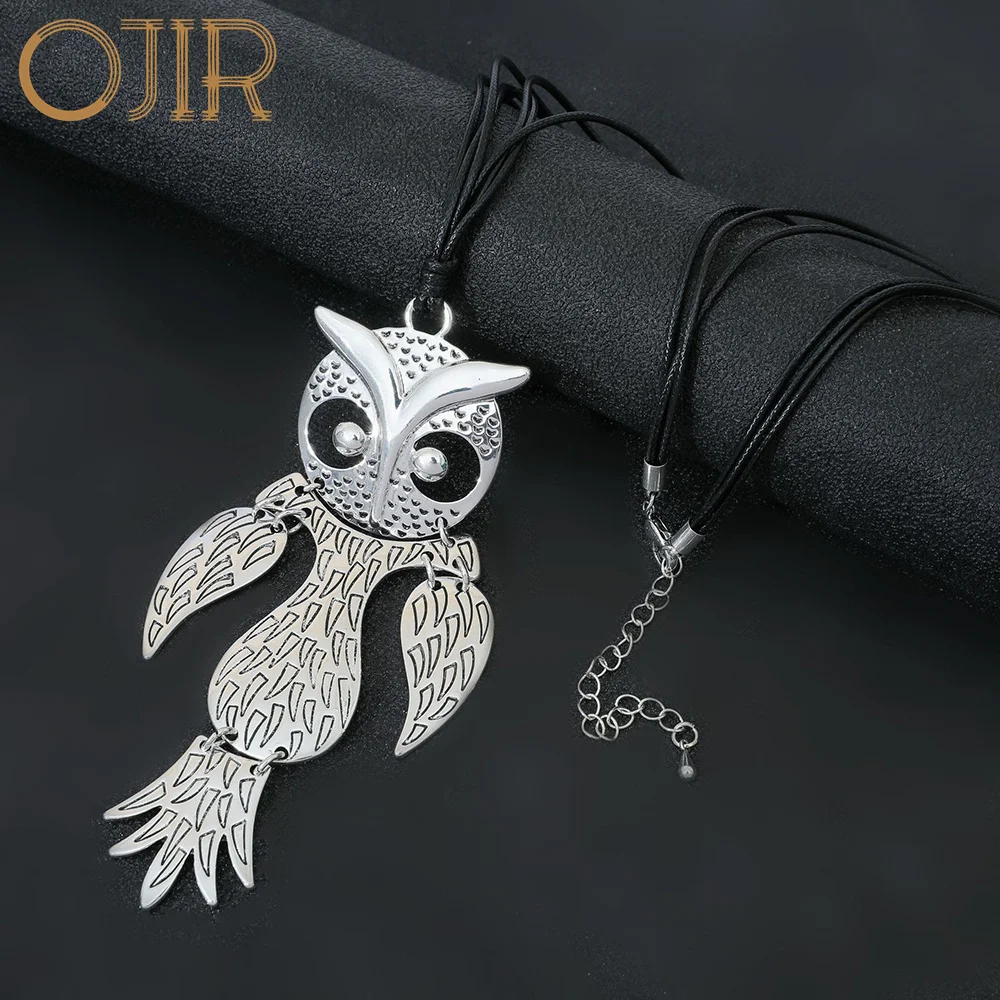 

New in 2023 Silver Color Owl Suspension Pendants Long Collares Necklace Chains Accessories for Women Goth Jewelry Stranger Thing