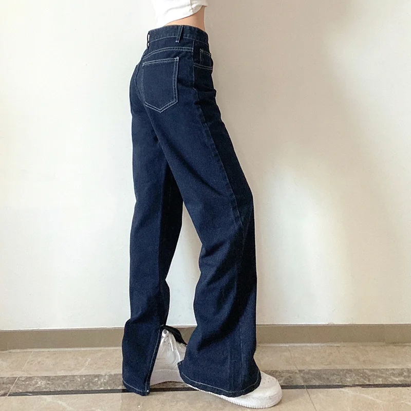 Fashion Women's Trousers Solid Color Fashion Casual High-waisted Straight Pocket Jeans Clothes for Women Fall 2021
