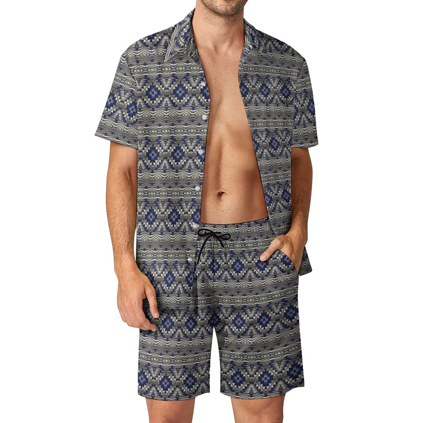 

Ethnic Bohemia Men Sets Retro Floral Print Hawaii Casual Shirt Set Short Sleeve Design Shorts Summer Beachwear Suit Plus Size