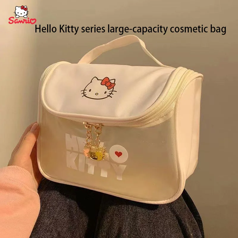 

Kawaii Sanrio Hello Kitty Cartoon Character Translucent Travel Wash Up Cosmetic Storage Bag Portable High Capacity Life Supplies