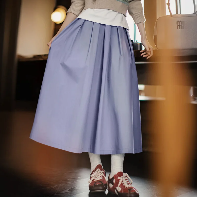 MADEN Однотонная плиссированная юбка из хлопка