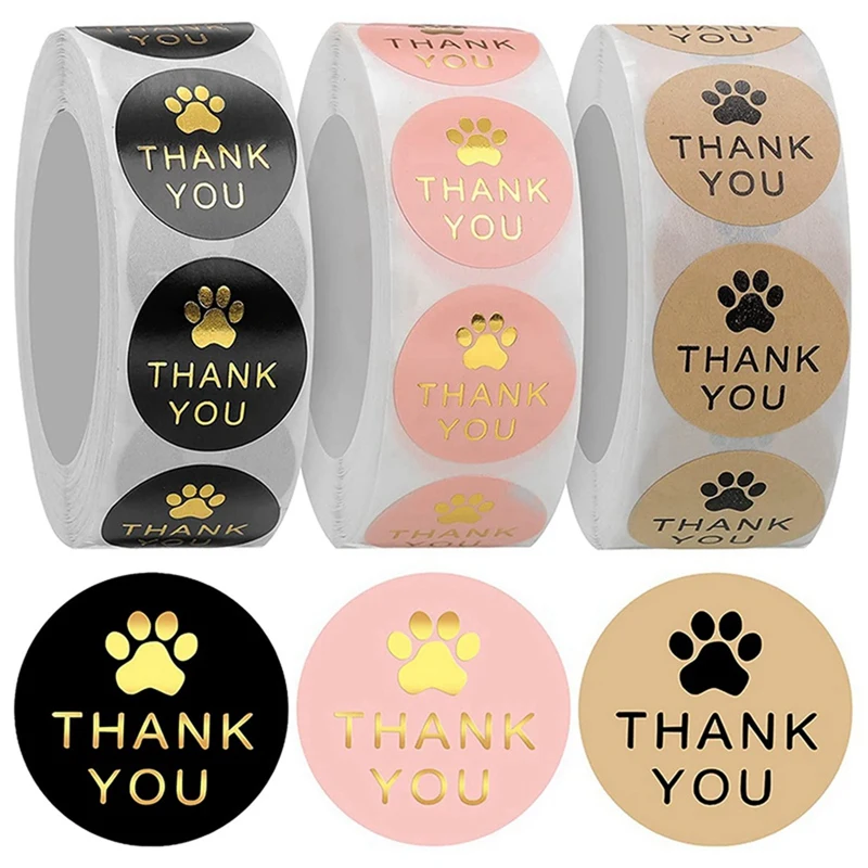 

3000 Pcs Round Kraft Paws Print Thank You Labels Stickers, Dog Claw Print Labels, Present For Sealing And Decoration