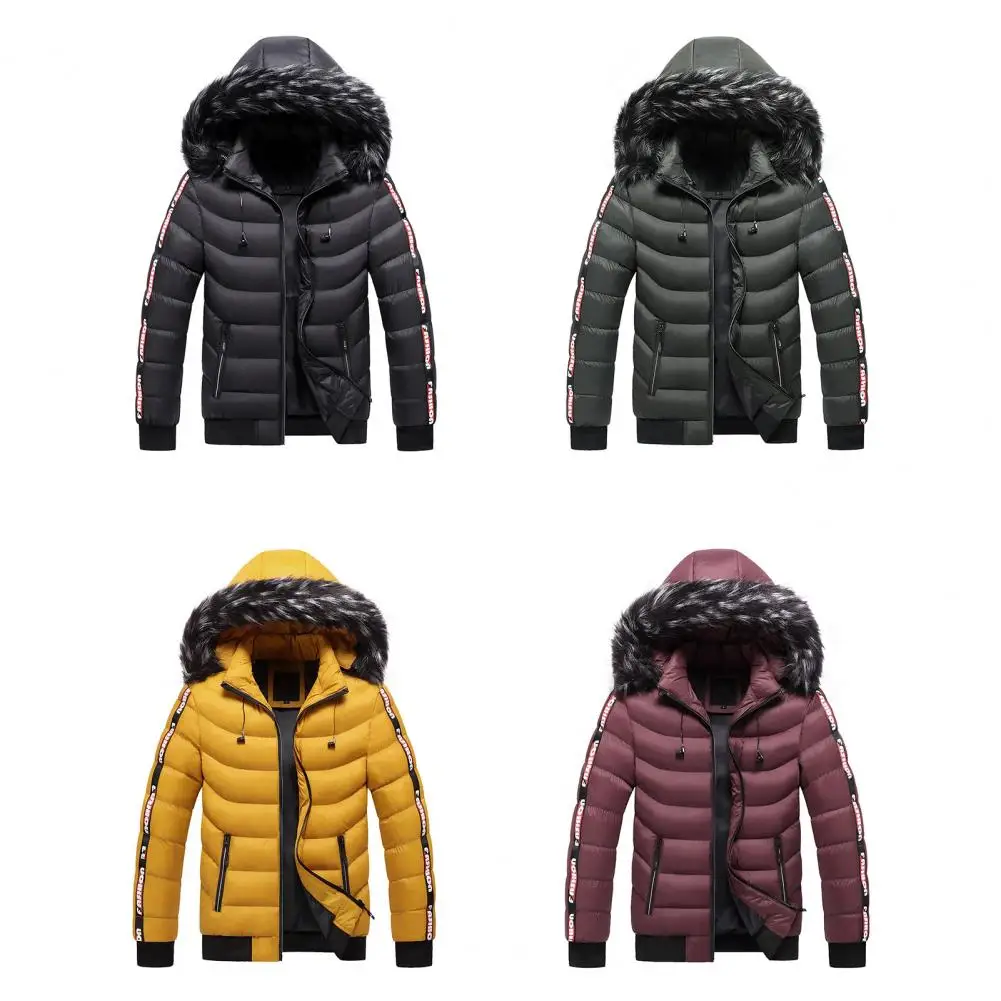Winter Cotton Coat Furry Edge Padded Hooded Thicken Long Sleeves Cold-proof Zipper Plus Size Winter Coat for Daily Wear