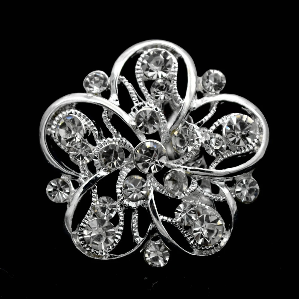 

1.35 Inch Small Star Flower Brooch with Clear Rhinestone Crystals Sparkly Silver Tone Wedding Accessory