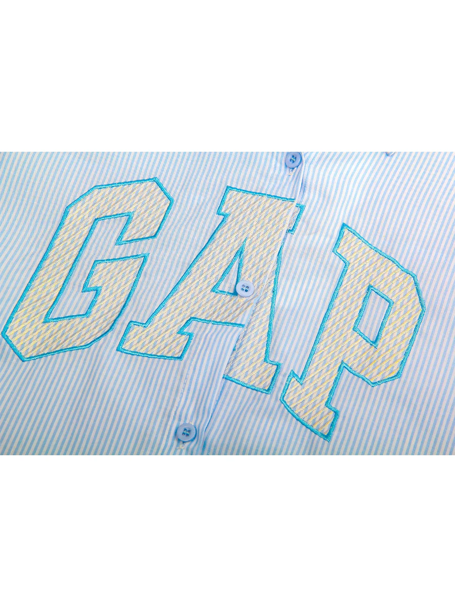 Женская рубашка в полоску с длинными рукавами и вышивкой Корейском стиле