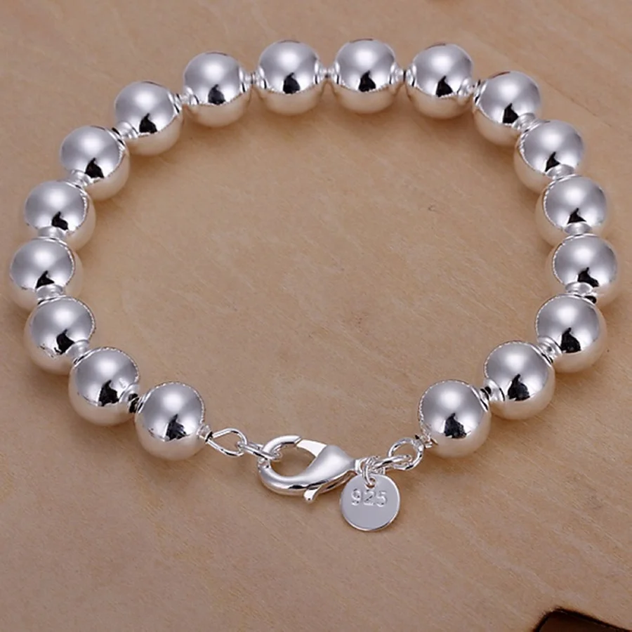 

4mm-14mm Beads 925 Sterling Silver Bracelets Fashion Charm Chain Jewelry High Quality Women Lady Party Gift Wedding