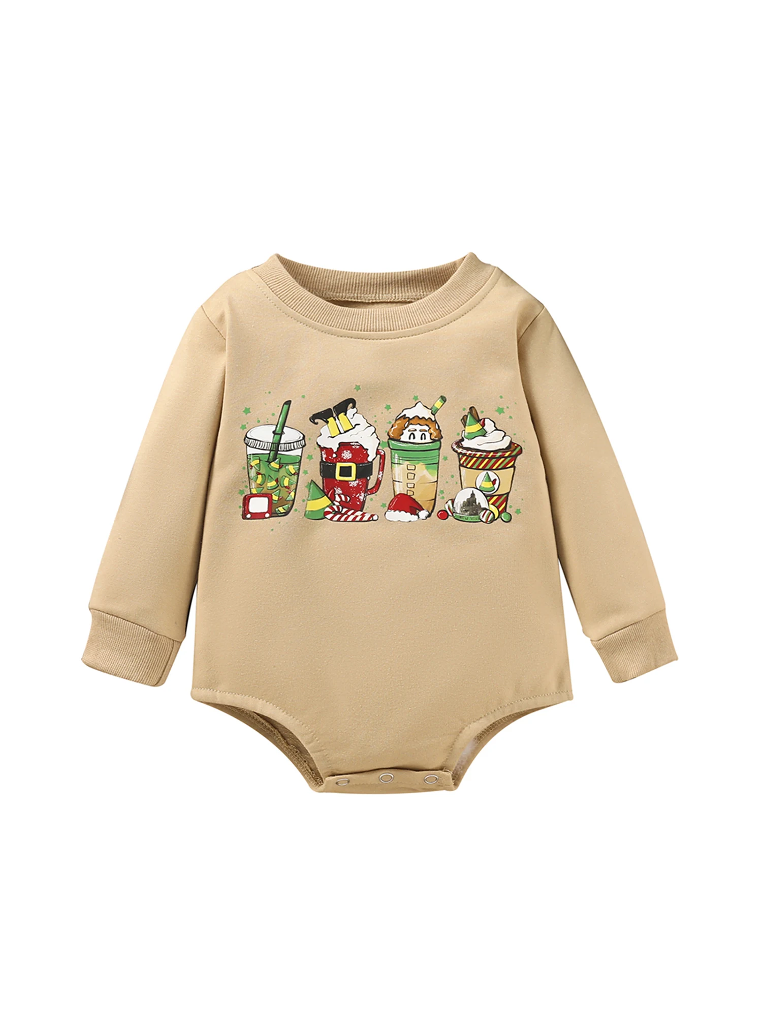

Infant Baby Girls Boys Romper Drinks Print Round Neck Long Sleeve Jumpsuits Autumn Winter Casual Bodysuits