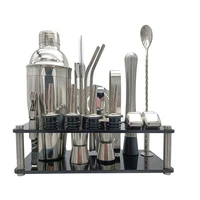 23pcs bartender kit with acrylic stand and mocktail recipes25oz shaker professional stainless steel cocktail making set