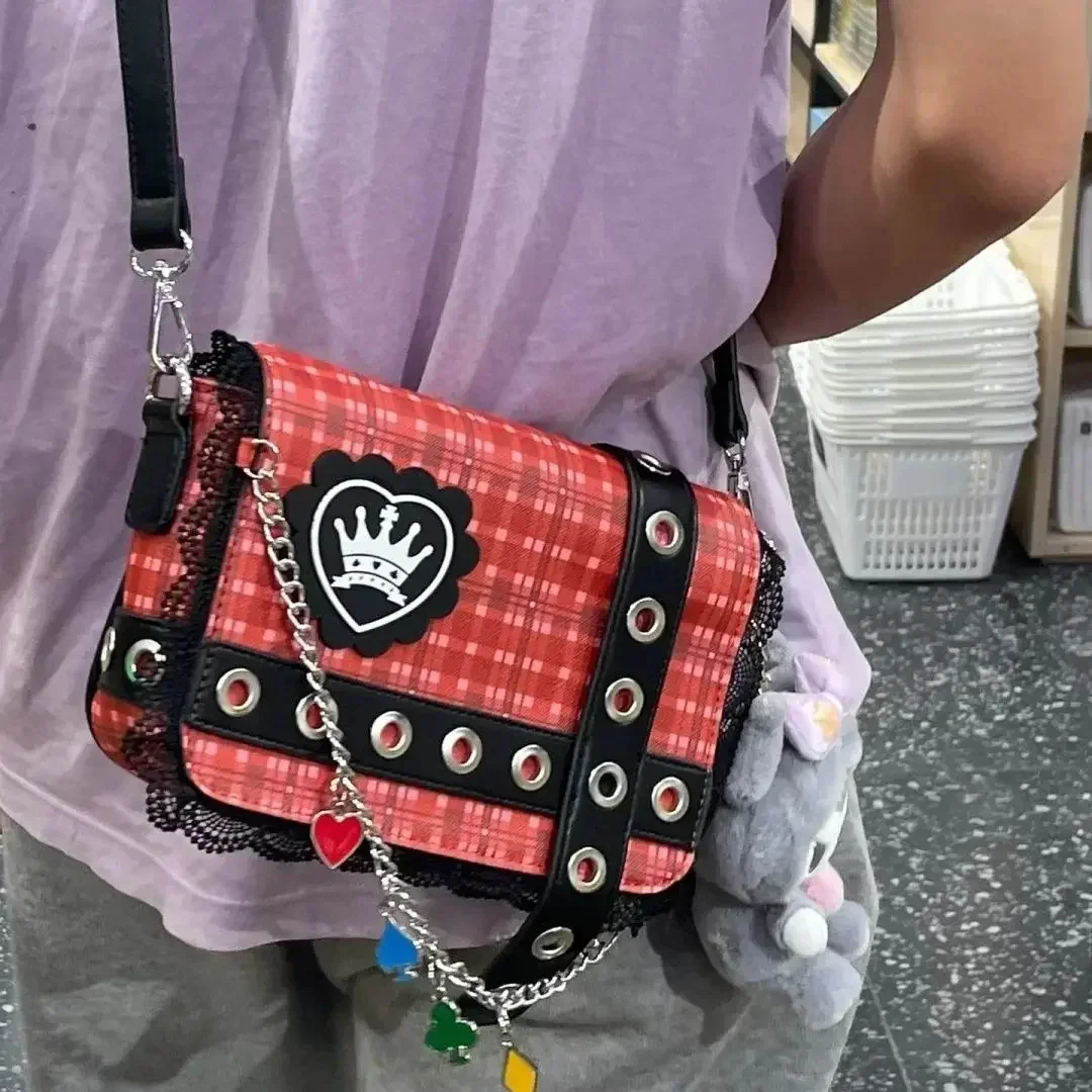 

Y2K Korean Harajuku Gothic Red Shoulder Cross Bag Vintage Ahetic Kawaii Messenger Crossbody Cute Tote Japan Lolita Bags Women
