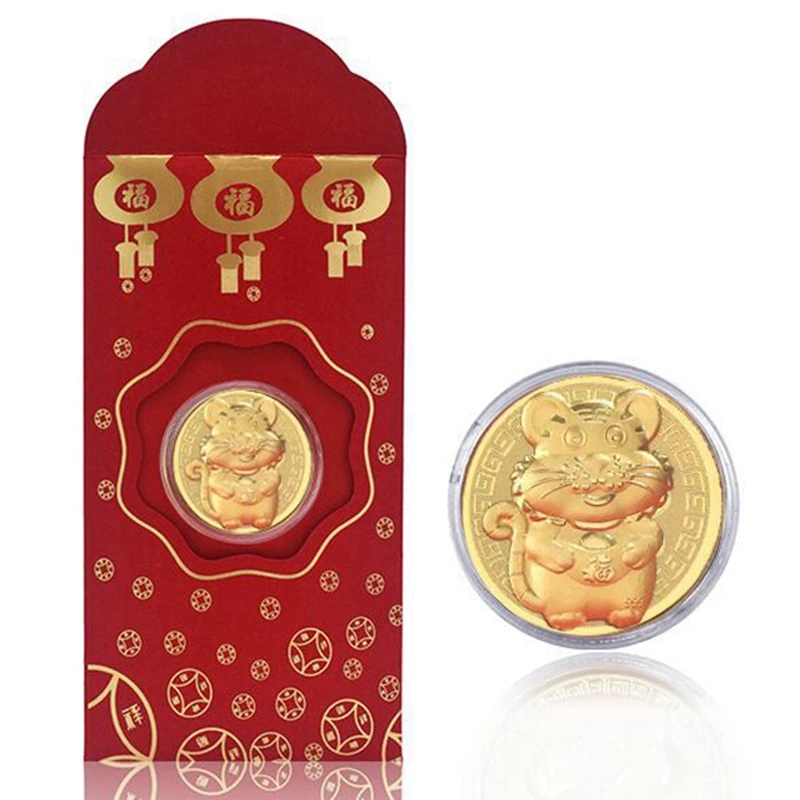 

Красный конверт с золотыми монетами год Тигра, товары благоприятного китайского Нового года (с красным конвертом)