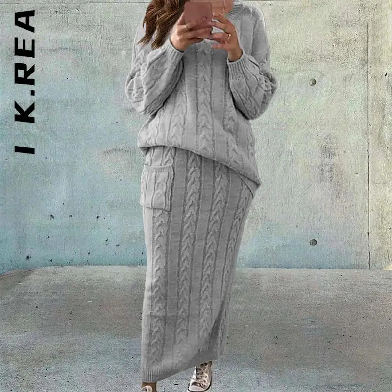 I K.Rea New Women Set Elegant Short Skirts Long Sleeve Two Piece Set Elegant Tracksuit Party Sweatsuits For Women Female