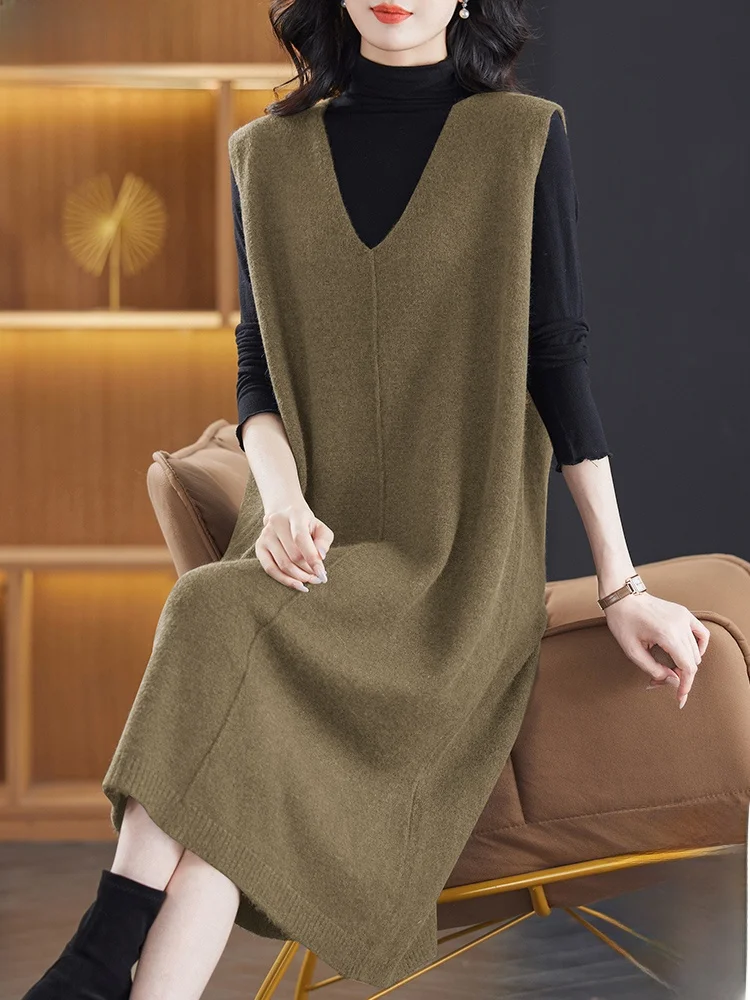 Hengyuanxiang овечье платье-свитер средней длины без рукавов осенне-зимний новый жилет