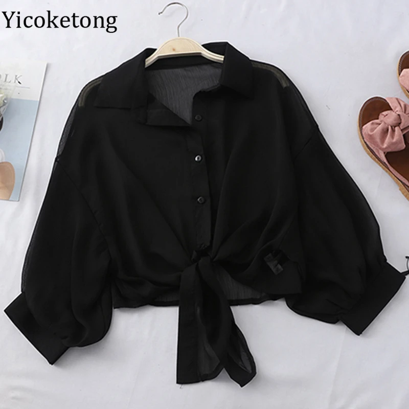 Новинка 2022 модная летняя тонкая шифоновая рубашка женский топ Солнцезащитная