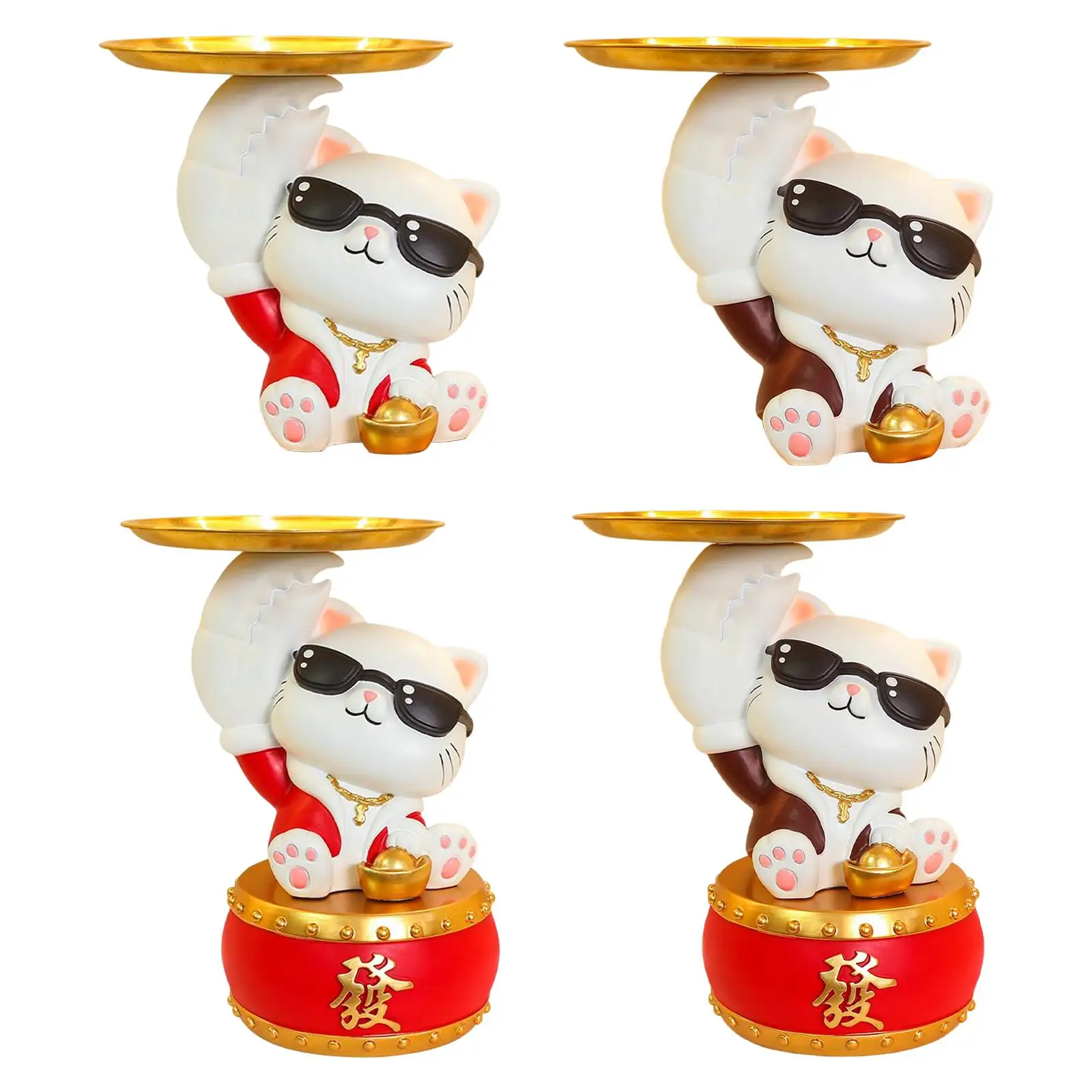 

Modern Luck Cat Figurine Cookie Candy Dish Decorative Claws Hand Resin Display