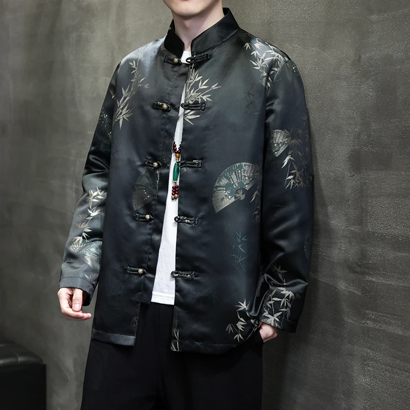 Диск Кнопка Печать Тан Костюм Куртки Человек Тенденция Древний Стиль Ханьфу