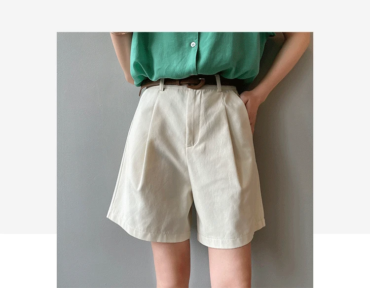 

2021 Women's Solid Color Casual Workwear Shorts Summer New Korean Style High Waist Thinning Loose Straight Wide Leg Casual Pants