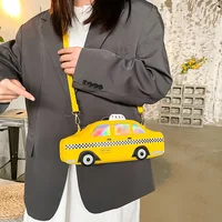 New Yellow Taxi Shape Shoulder Bag for Women Cute Cartoon Purses and Handbags Girls Crossbody Bag Female Casual Clutch Leather
