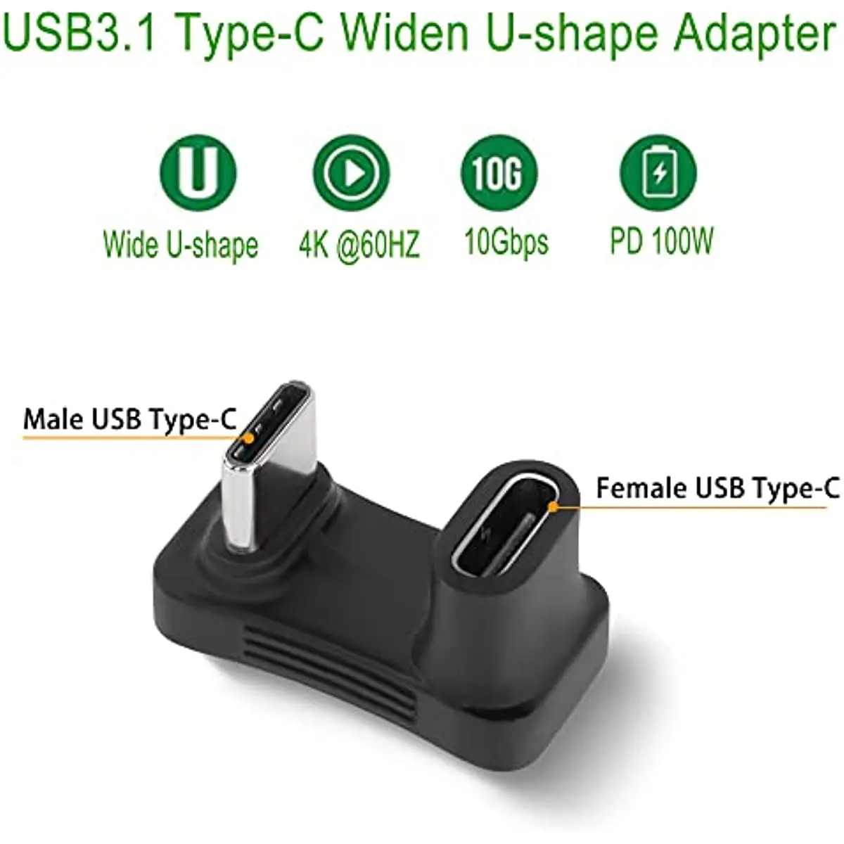 

Nku USB C 4K 10Gbps U-Shaped Adater Type-C Male To Female Connector 100W PD QC Charging for Cellphone Laptop Tablet Steam Deck