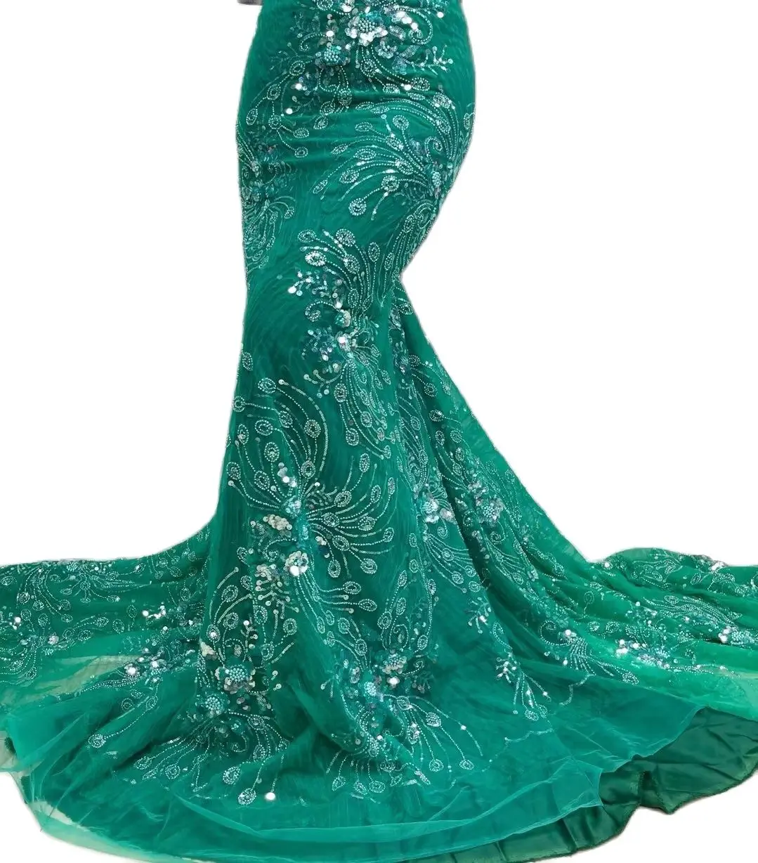 

Exquisite Green Lace Mexico Beaded Applique Tulle Net Sequins Fabric For Party Dress Sewing